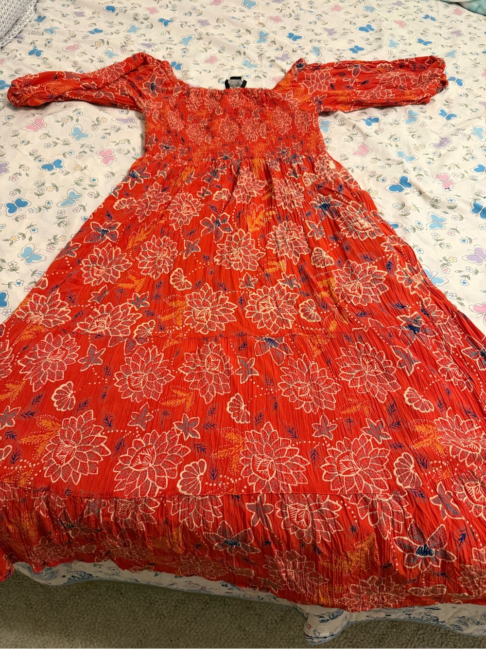 Angie Red Floral Tiered Dress size large